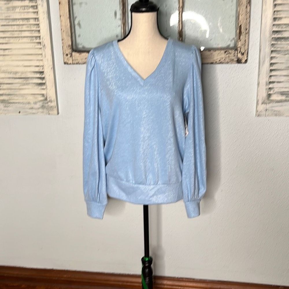 INC International Concepts Womens Sweater Sparkle Silver Blue Size Large NWT